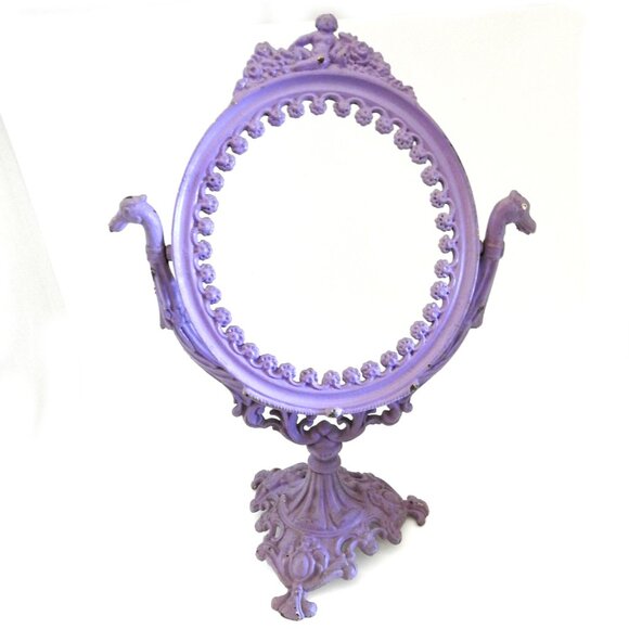 Antique Victorian Ornate Swivel Cast Iron Mirror Stand Frame No Mirror Lavender - Picture 3 of 10